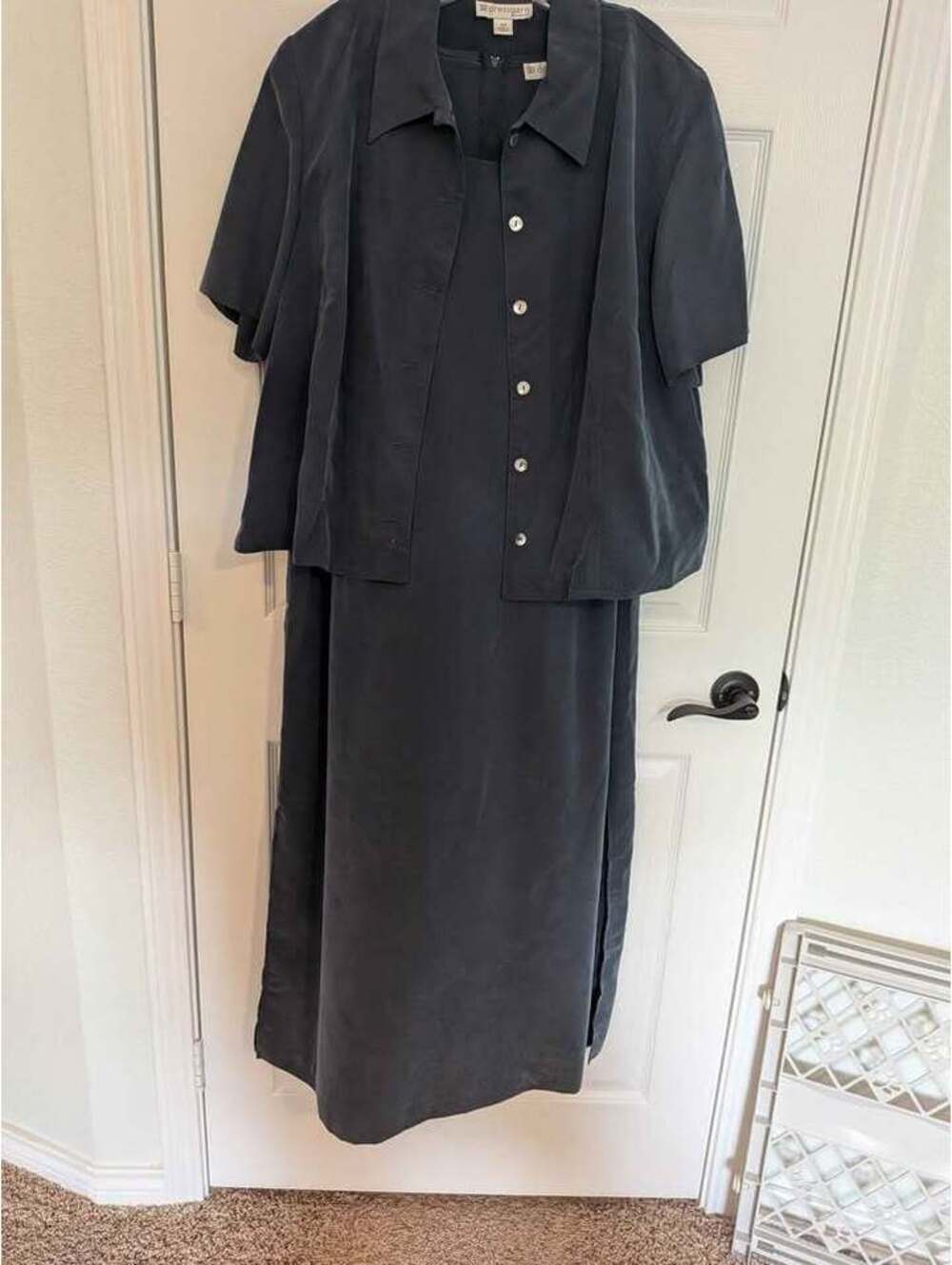 dressbarn Plus Size 20W Two Piece Faux Suede Dress Set in Denim Blue